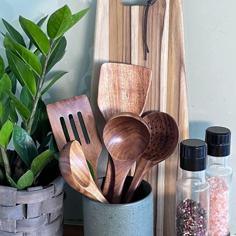 Wooden Cooking Utensil Set 5-Piece Walnut Kitchen Tools - Image 2